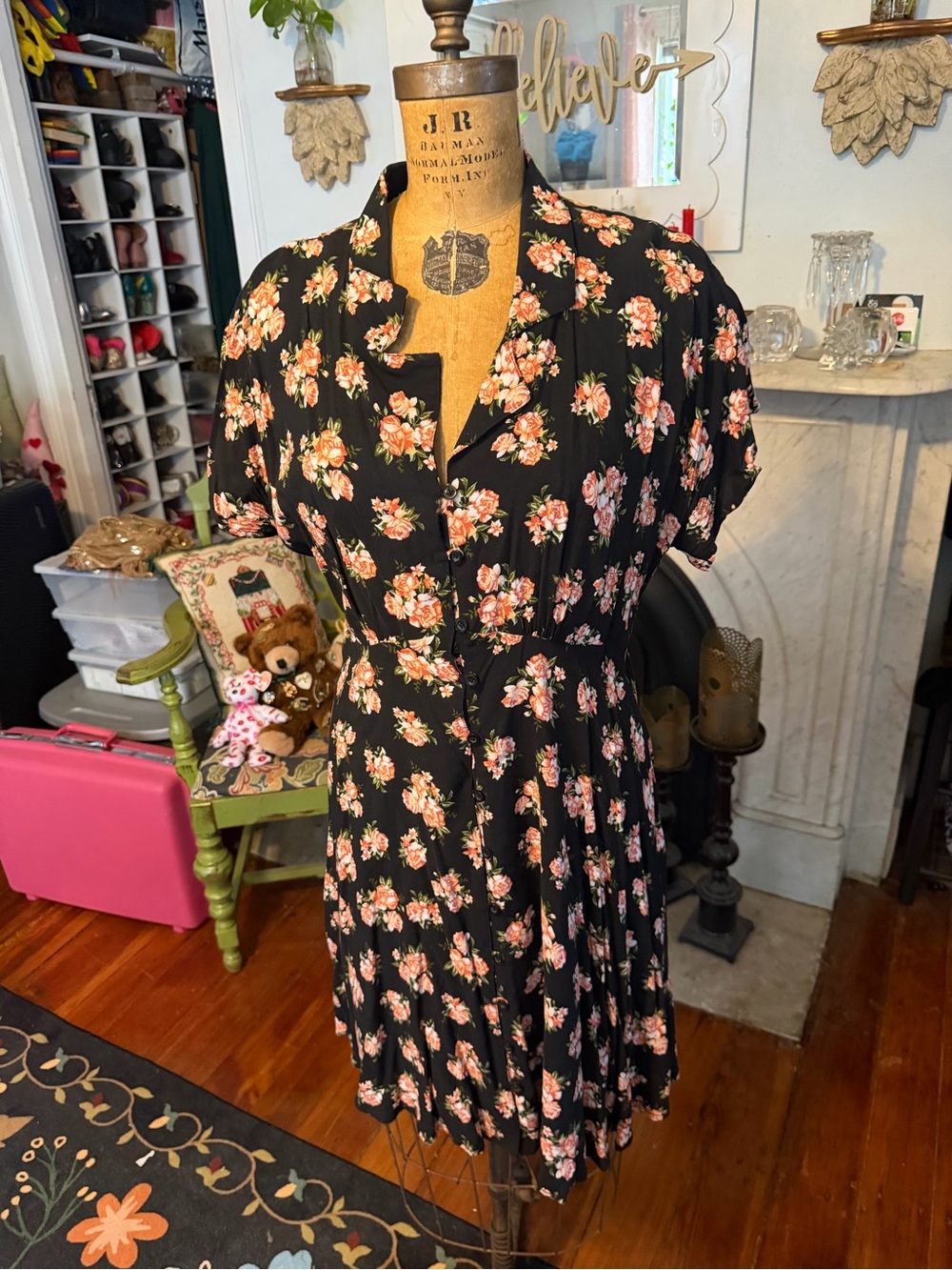 Hot Topic Black Dress with Pink Floral Print